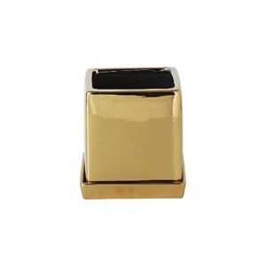 Buy Gold Square Poly Ceramic Pot | Plantshop.me UAE