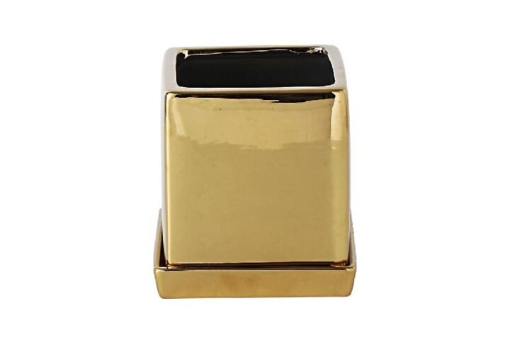 Buy Gold Square Poly Ceramic Pot | Plantshop.me UAE
